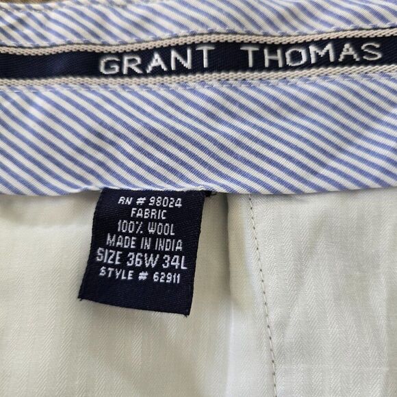 Grant Thomas Khaki Brown Wool Dress Pants Mens Sz 36 x 29 Pleated Classic Cuff - Picture 6 of 7